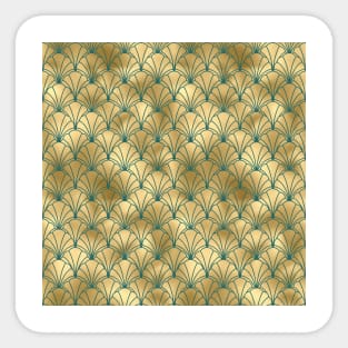 Teal and Gold Vintage Art Deco Scallop Shell Pattern Sticker